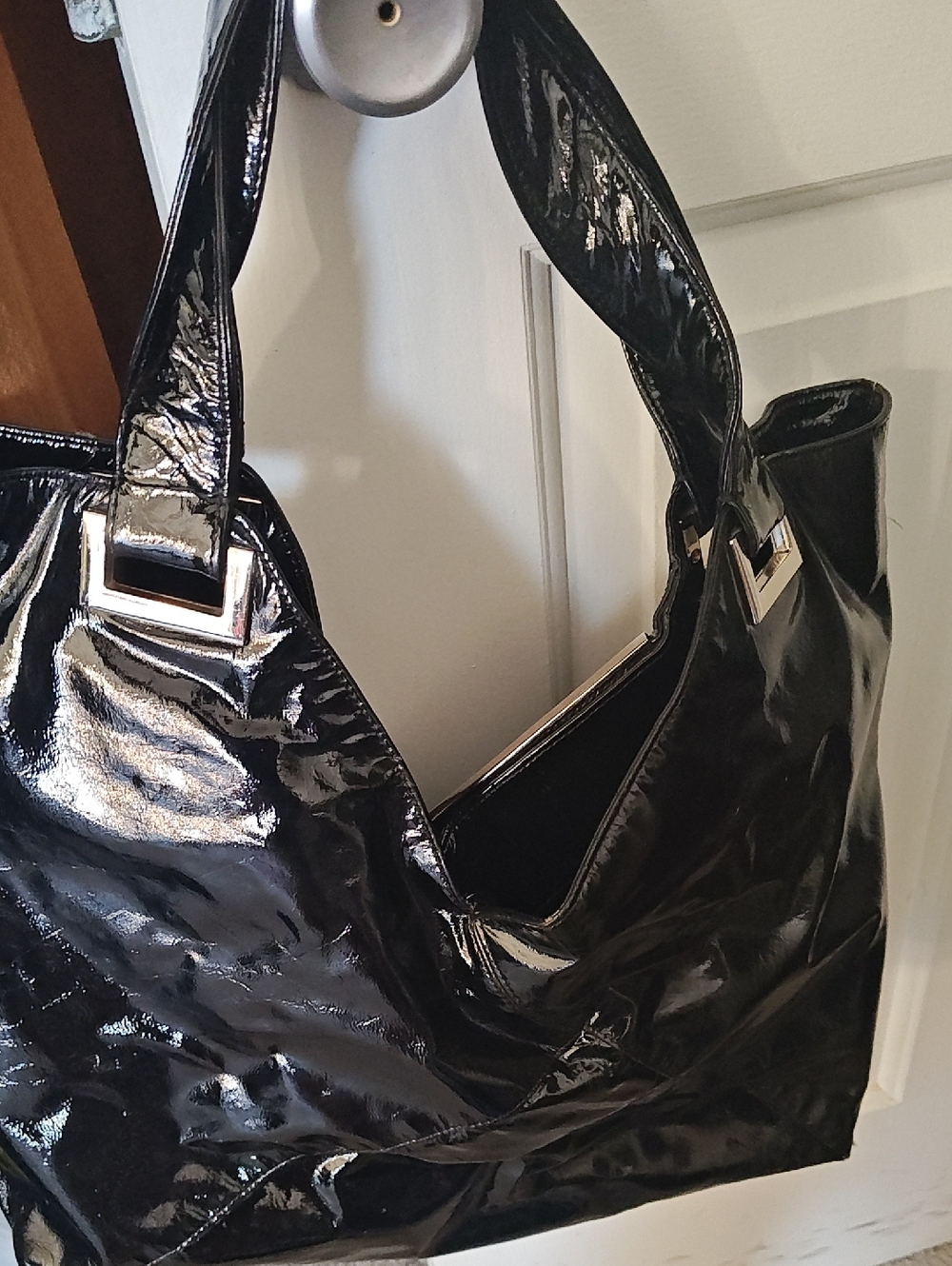 Kooba Patent Black Shoulder Bag with Polished Hardware